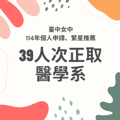 114學年度個人申請、繁星推薦醫學、牙醫、中醫學系錄取情形圖片
